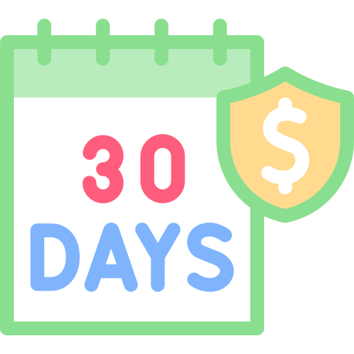 Calendar page reading 30 DAYS beside a shield with a dollar sign
