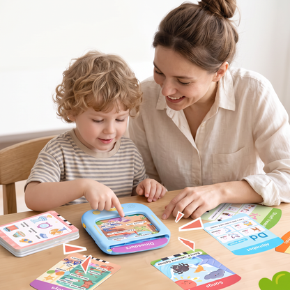 Child using the talking phonics learning tablet