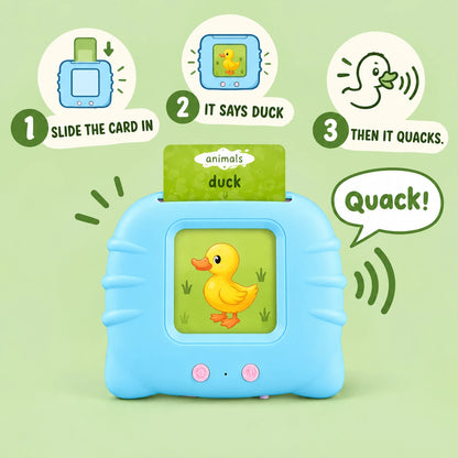 How audible flash cards work: slide the card in, it says duck, then it quacks