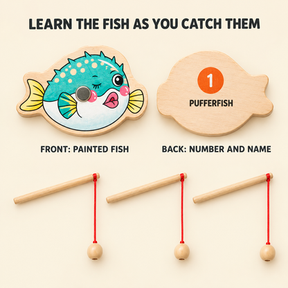Fish tile front and back: painted fish on one side, number and English fish name on the other