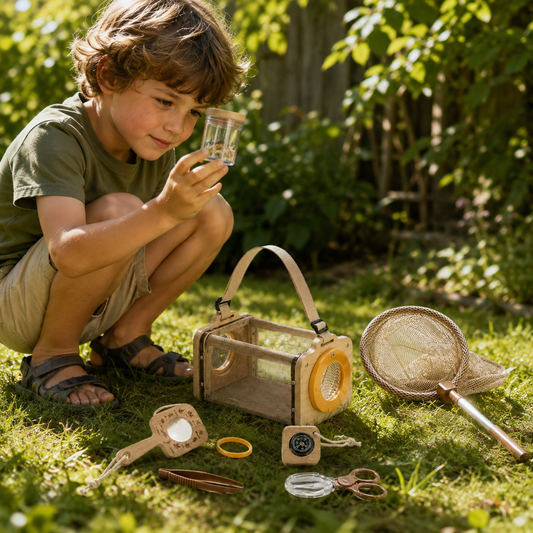 Child exploring a sunny garden with the Nature Explorer Kit